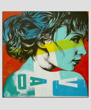 Potrait of a woman painting in blue